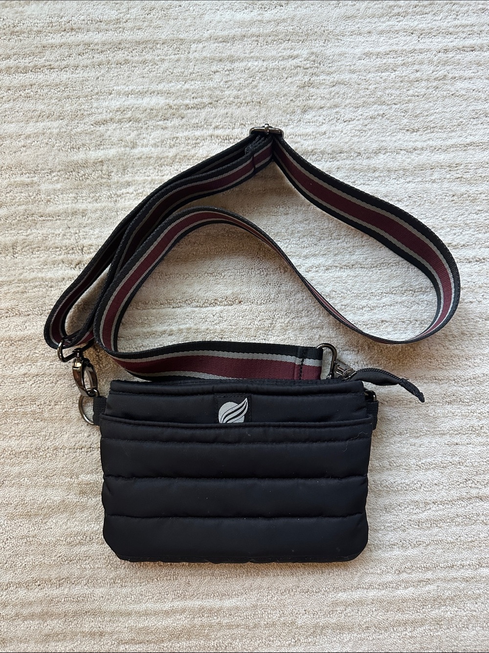 Think Royln Bum Bag Crossbody Bag Striped Strap - Black Quilted
